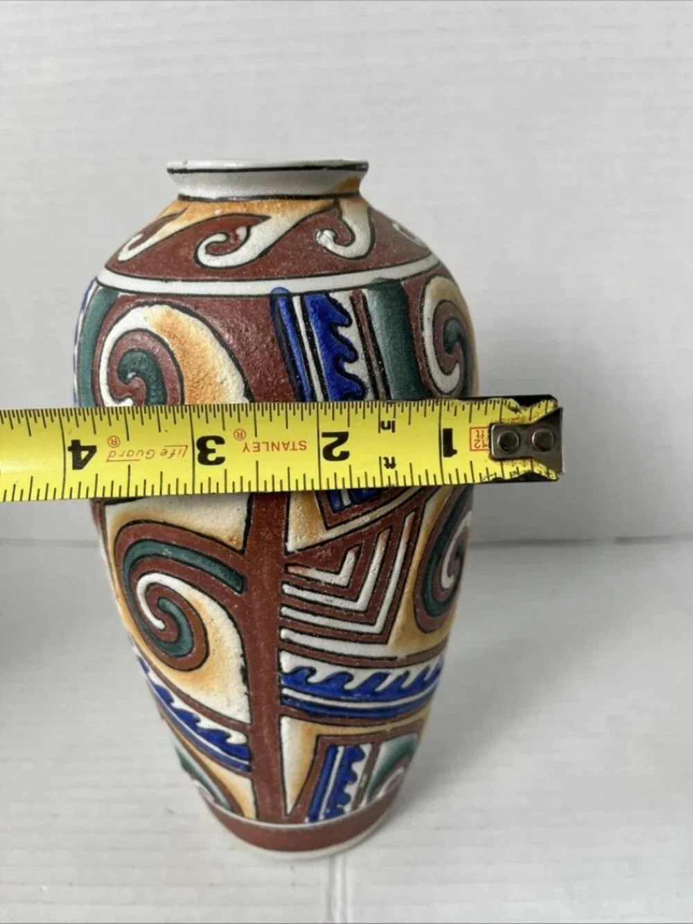 Southwest Textured Ceramic Vase Hand Painted Geometric Tribal Boho Decor 8